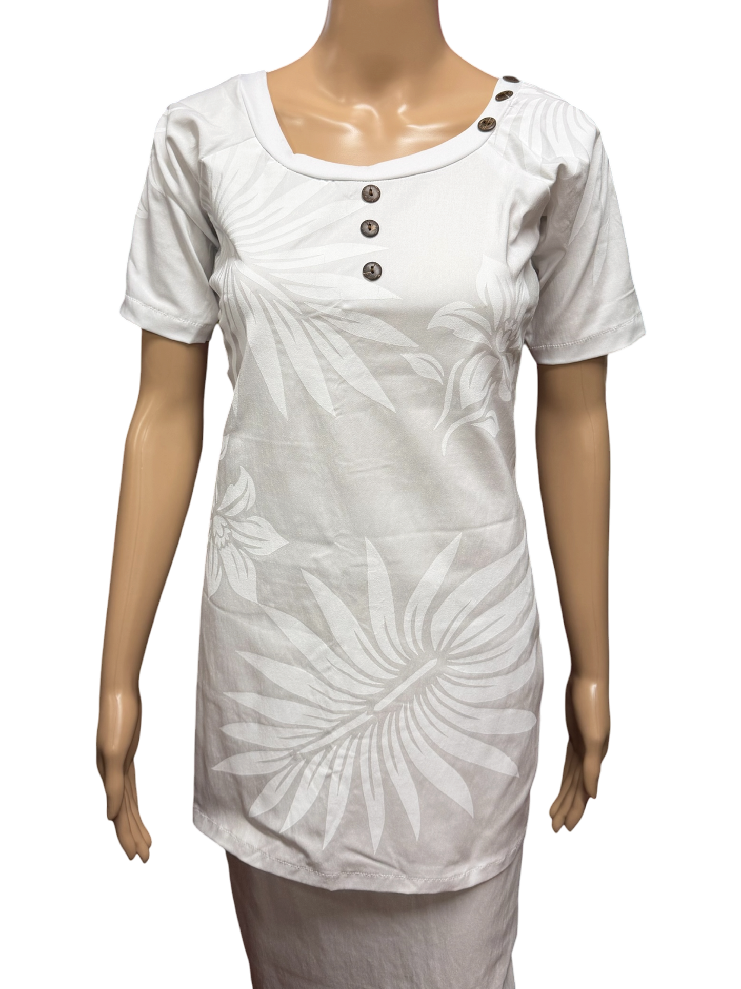 (Size 10) Hand-Painted White Puletasi