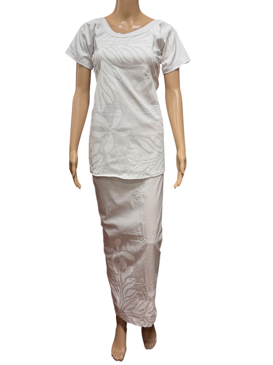 (Size 12) Hand-Painted White Puletasi