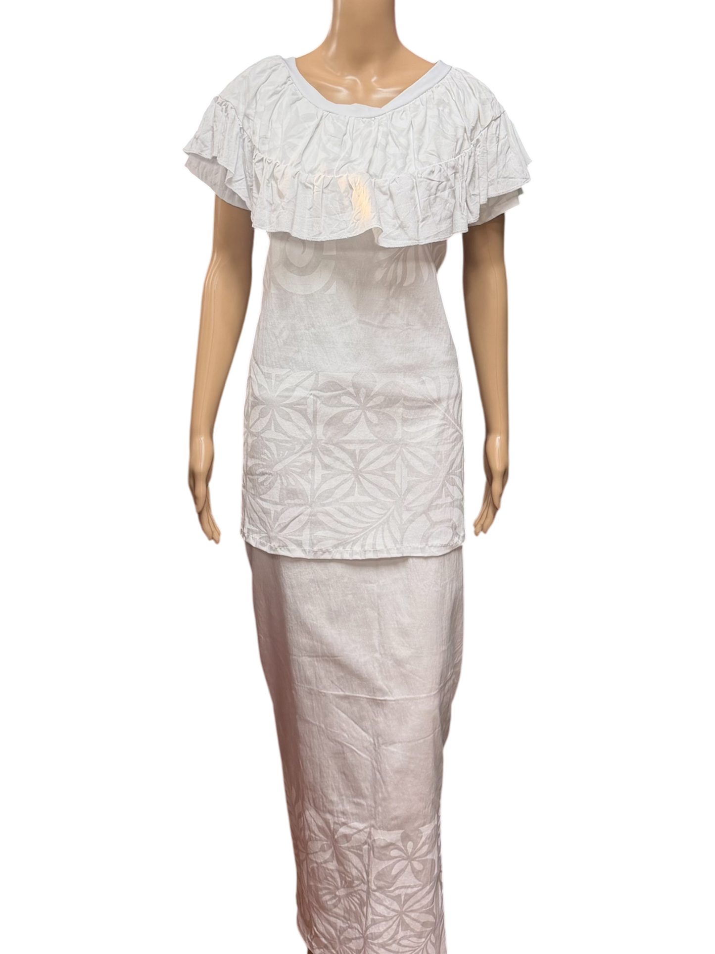 (Size 12) Hand-Painted White Puletasi