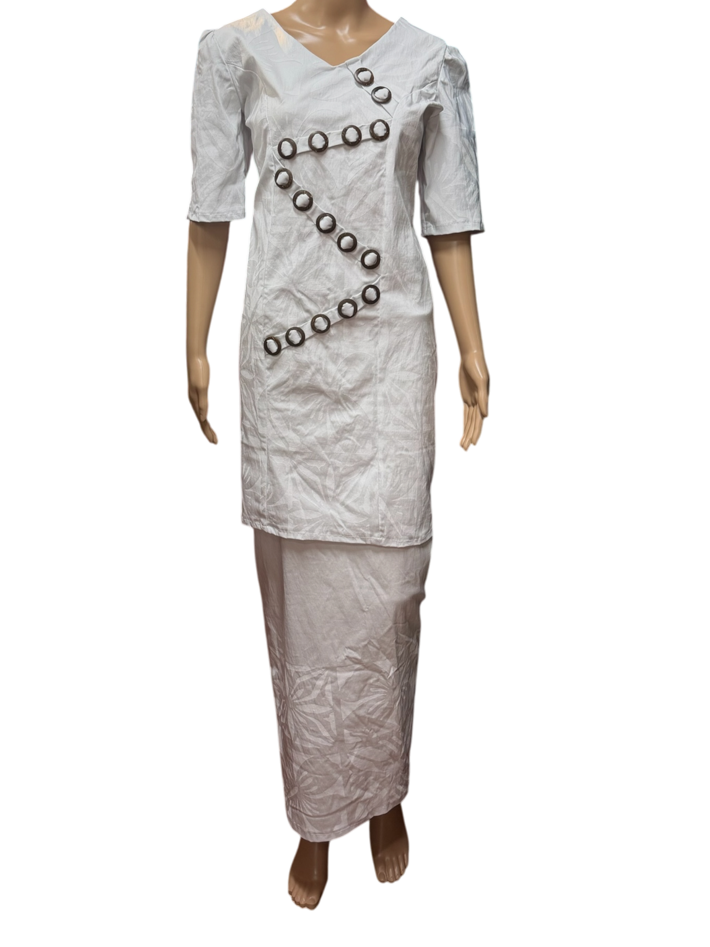 (Size 12) Hand-Painted White Puletasi