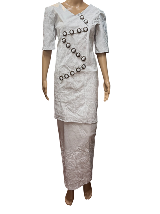 (Size 12) Hand-Painted White Puletasi