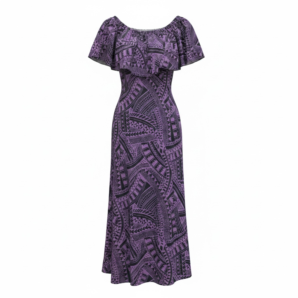 Frilled Neck Tapa Women's dress - Purple