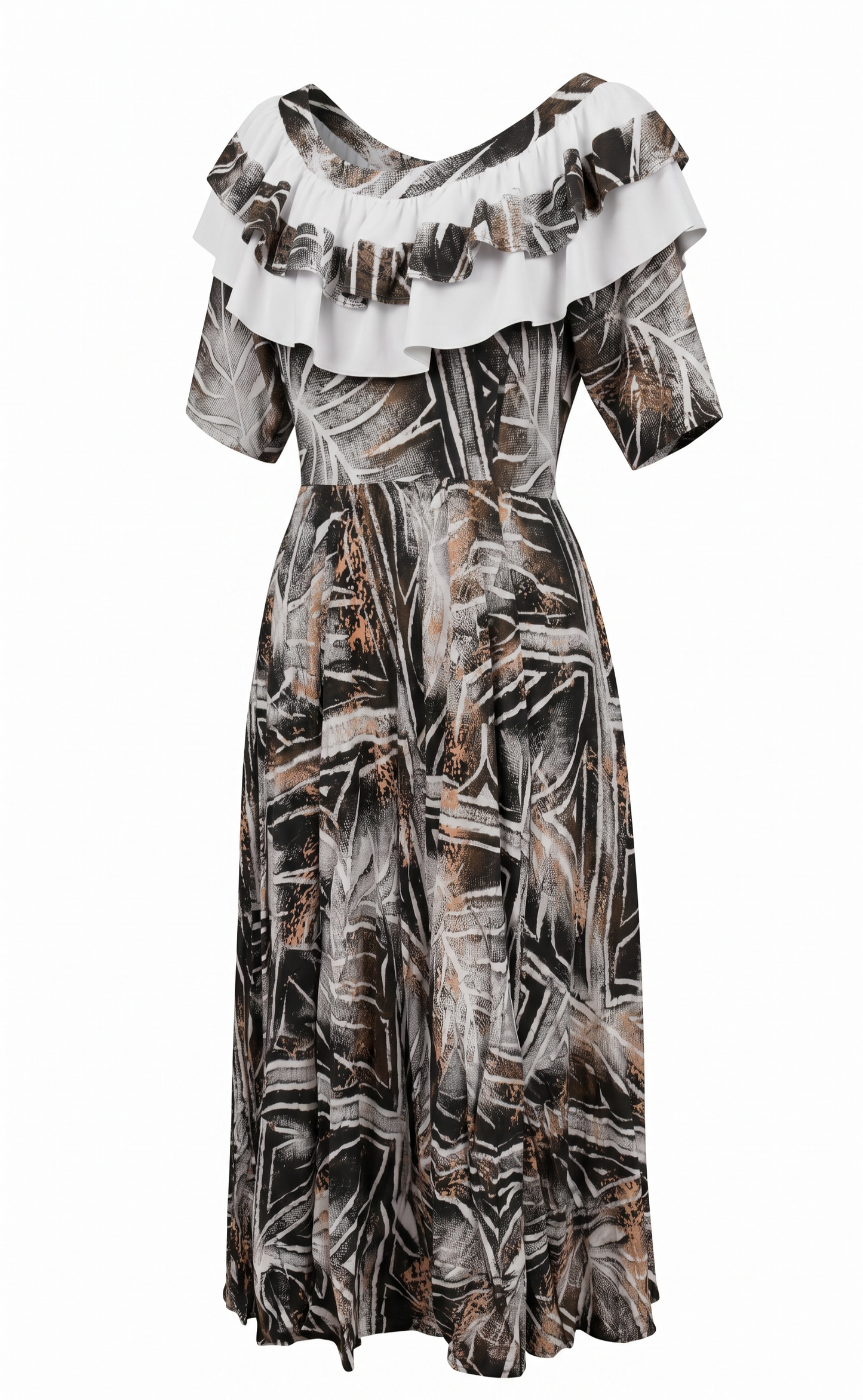 (Size 26) Hand-Painted Frilled-Neck Dress