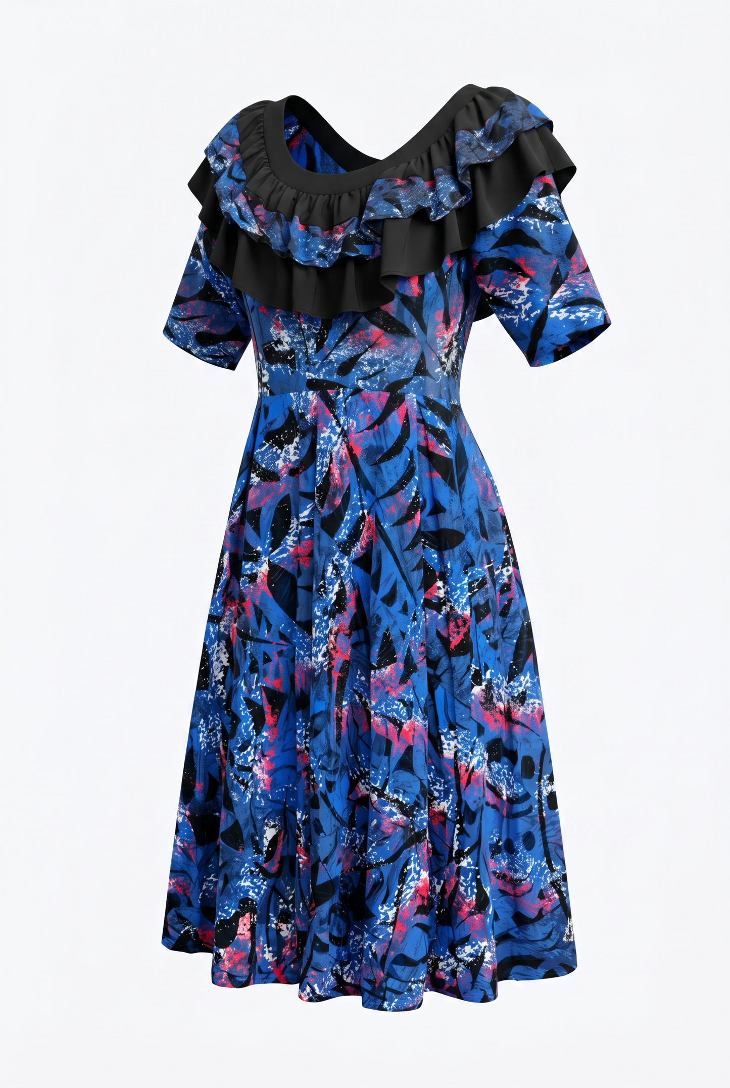 (Size 22) Hand-Painted Frilled-Neck Dress